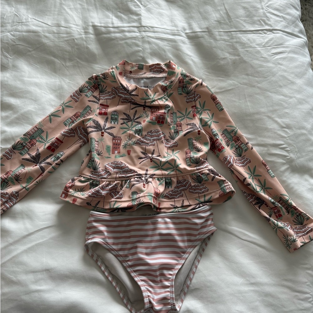 Janie and Jack Coral and Green Bikini Set